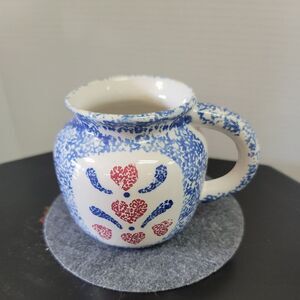 Glazed Ceramic Blue Speckle Paint Creamer Pink Heart pITCHER country Vintage 80s